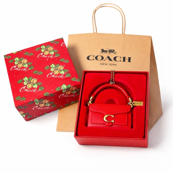 Coach Accessories - NWT Coach Tabby Mini Bag Charm Red Leather Keychain w Gift Box Dust Bag